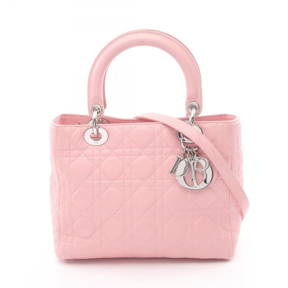 Christian Dior LADY Cannage Handbag Leather Pink